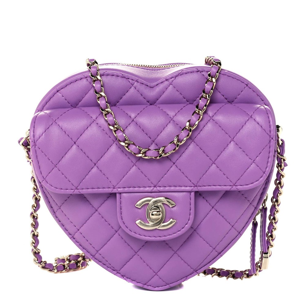 Chanel Purple Heart Bag large 22S CC Lambskin Leather Crossbody Authentic NEW - Picture 1 of 15